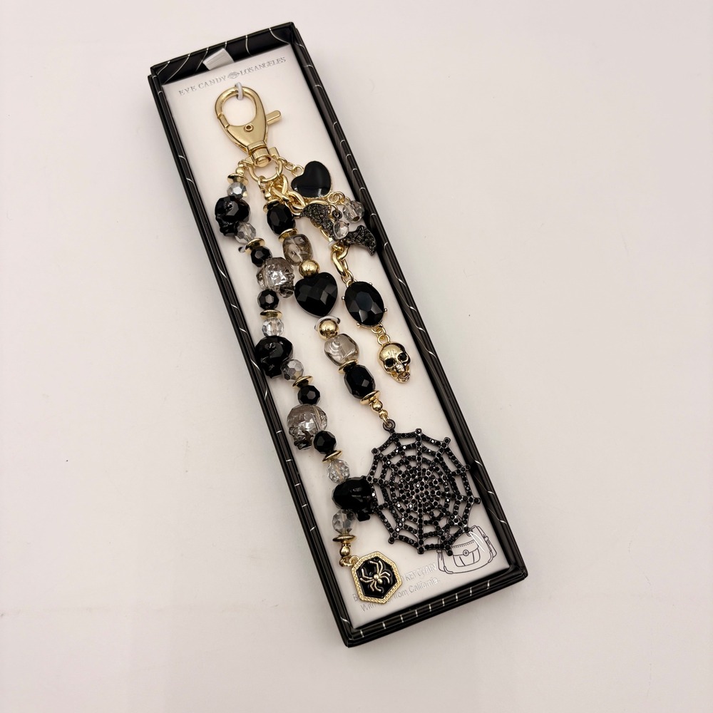 Eye Candy Los Angeles Halloween Black Skull Spider Web Bat Bag Charm Keychain